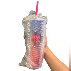 Mean girls musical 24 ounce irridescent studded pink straw reusable cup